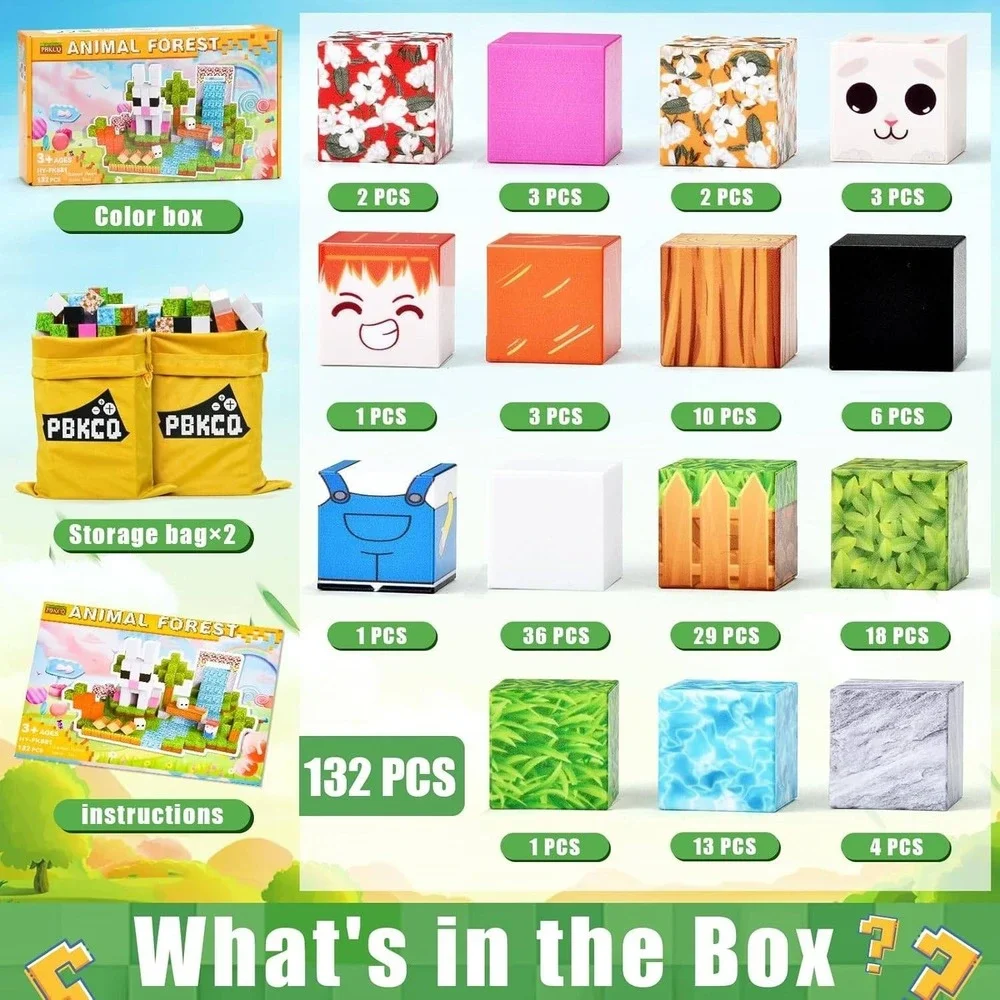 PBKCQ Animal Forest 132PCS Magnetic Building Blocks Toddler‎ Toys,Build Forest W